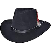 Bullhide Brittoli Collection Men's Voyager Premium Wool Western Cowboy Hat with Feather, Black, Medium
