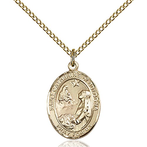 Gold Filled St. Catherine of Bologna Pendant 3/4 x 1/2 inches with Gold Filled Lite Curb Chain