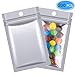 200 Pcs Mylar Zip Lock Bags, EAONE 7 x 13cm Double-Sided Metallic Resealable Clear Ziplock Foil Bags Food Storage Bags Hanging Storage Pouch (Silver)
