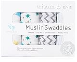 Organic Muslin Swaddle Blankets by Tristan & ava, 100% Cotton, Ultra Soft, Pre-Washed, 4-Pack Baby Swaddle Blanket Set for Boys and Girls, 47 x 47 inch, Starry Night