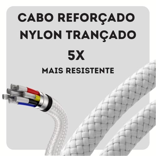 Cabo Turbo para Carregador Compatível i.Phone SE X Xr 11 12 13 14, Acabamento Premium, Reforçado c/Nylon, Carregamento 30W Ultra Rápido e Transferencia de Dados. (2 Metros de Comprimento)