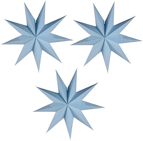 3 Pieces 9-Pointed White Paper Star Christmas Decorations Ceiling Tree Decorations Room Hanging Hanging Lampshade Christmas Holiday, Baby Shower,Weddings, Birthday Party Decorations (Blue)