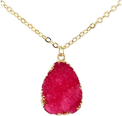 Balain Natural Druzy Stone Slice Quartz Crystal Pendant Necklace Chain Jewelry