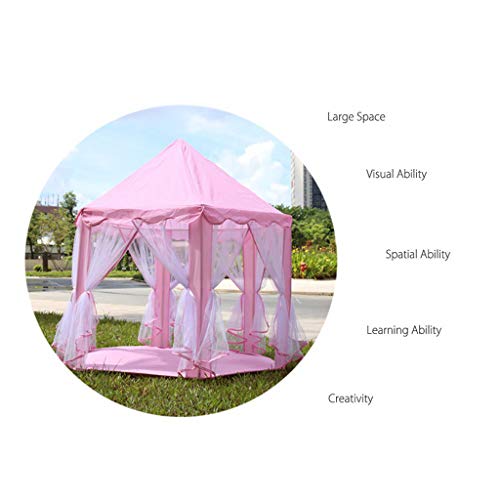 MSOO Princess Castle Play Tent Kids Play House with Star Lights Girls Pink Play Tent - Thumbnail 4