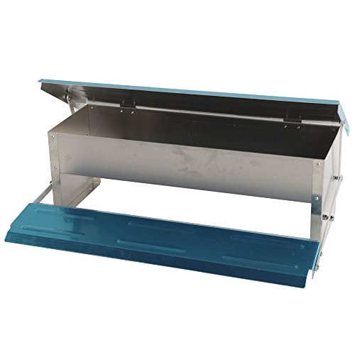 Olymstore Blue & Silver Automatic Chicken Feeder Treadle Self Open Aluminum Feeder Feeding Trough - Thumbnail 7