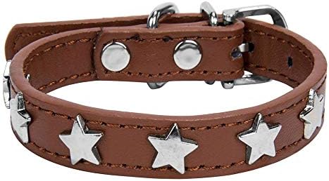 CueCue Pet Padded PU Leather Round Dog Collar (Brown Star)
