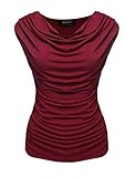 Zeagoo Womens Summer Ruched Blouse Cowl Neck Top Sleeveless Jersey Tank,Wine Red,X-Large