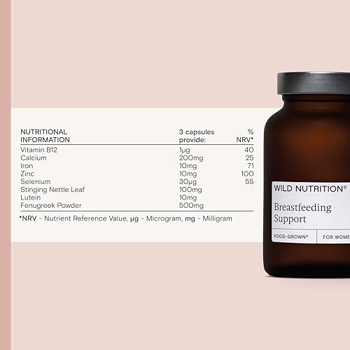 WILD NUTRITION Food-Grown Breastfeeding Support | Breastfeeding Vitamins with Fenugreek & Stinging Nettle | Postnatal Vitamins to Support Fatigue with Vitamin B6, Zinc, Iron, & Selenium | 90 Capsules