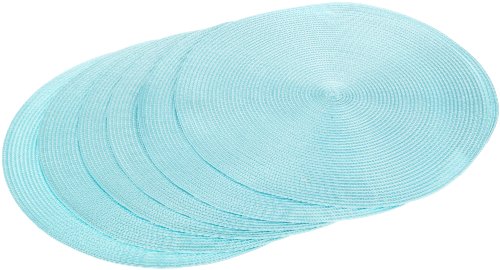 DII Round Braided/Woven, Indoor/Outdoor Placemat/Charger, Set of 6, Aqua