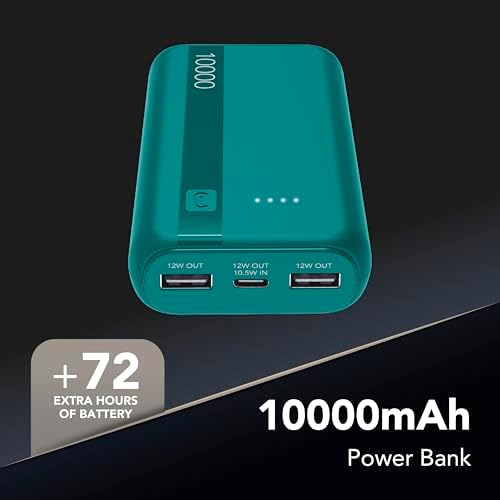 Power Bank 10000 mAh con USB-C In/Out + 2 Porte USB-A - Ricarica Multipla e LED Indicatore - Verde