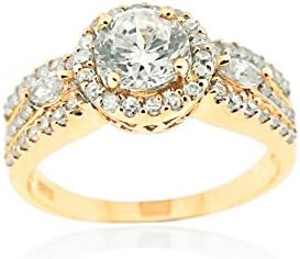 .925 Sterling Silver with yellow gold overlay Round Cubic Zirconia Engagement Ring size 8