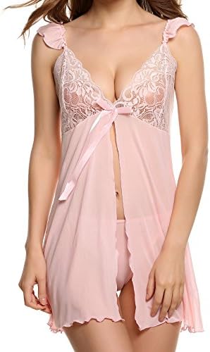 Keliqq Women Sexy Lingerie Lace Babydoll Halter Chemise Mini Sleepwear