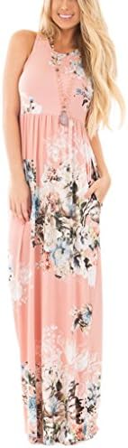 ZIKKER Women's Sleeveless Dresses Floral Racerback Loose Pockets Long Casual Dress 0-Pink Asian Tag Size Medium
