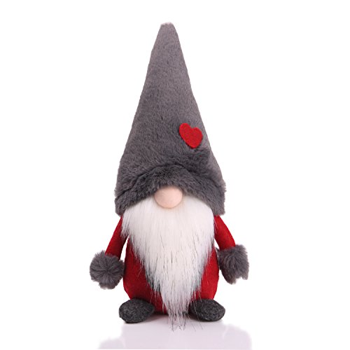 Amazlab Swedish Christmas Santa Gnome Plush Doll, Handmade Scandinavian Tomte Nordic Nisse Sockerbit Elf Dwarf Decoration, Christmas Party Gifts,gray Hat and Red Body, 16 Inch