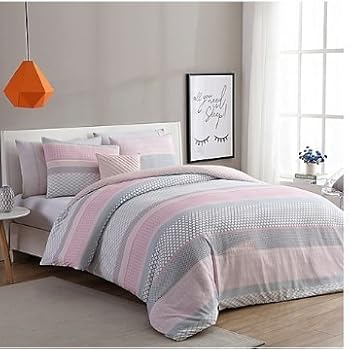 Amazon.com: Luxurious Stockholm Comforter Set in Pink/Grey
