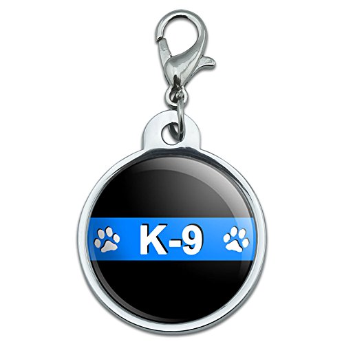Chrome Plated Metal Small Pet ID Dog Cat Tag Thin Blue Line Police - K-9 Unit Paw Prints Police