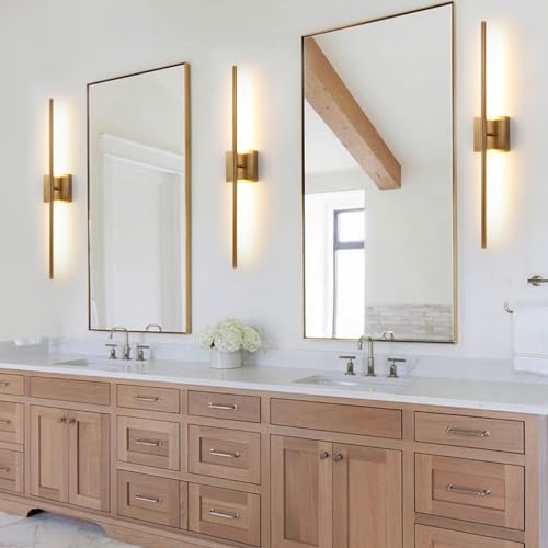 Wall Sconces Set of 2 Brushed Brass Gold LED Integrated 3000k 12W Wall Light Modern Metal Sconces Wall Lighting with Metal Linear Rod Luminaire Mural Indoor Wall Lamp for Bedroom Living Room