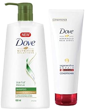 Dove Hair Fall Rescue Shampoo, 650ml & Dove Regenerative Repair Conditioner, 240ml