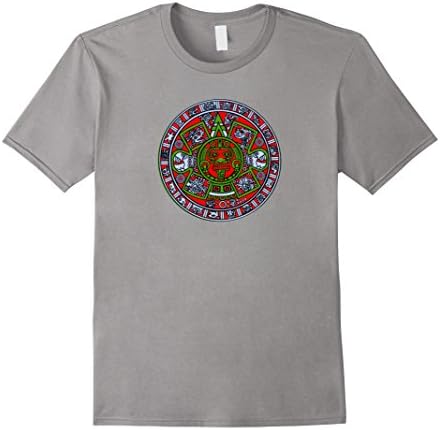 Mens Aztec Maya Calendar Retro Tribal Designer Tshirt Tee Shirt Large Slate