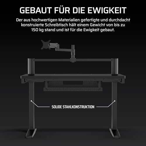 Platform:4 – 120 cm x 76 cm, Fester Höhe, Stehender Computer Home Office Gaming-Schreibtisch, Kabelmanagement, USB-Anschluss, Monitorarm Inbegriffen – Schwarz