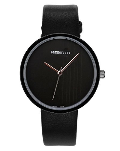 JSDDE Uhren,Elegant Armbanduhr Japanische Uhrwerk Ultra Dünn Gehäuse Gestreift Dial Lederband 3ATM Analog Qaurzuhr,Schwarz