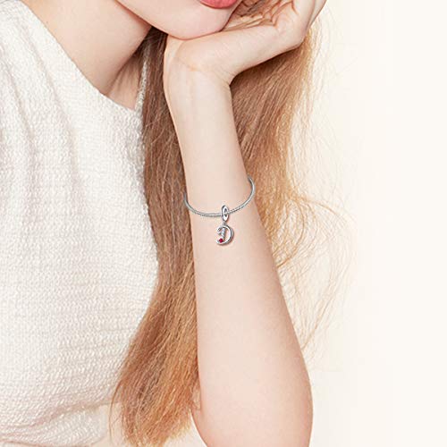 FOREVER QUEEN 925 Sterling Silver D Letter Initial Dangle Beads Charm Red Zircon Alphabet Pendants for Snake Chain Bracelets Necklace Gift Jewelry for Mother
