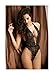 OIZEN Women Sexy Plunging V Halter Lace Lingerie Bodysuit With Mysterious Eyes Cover (Black)