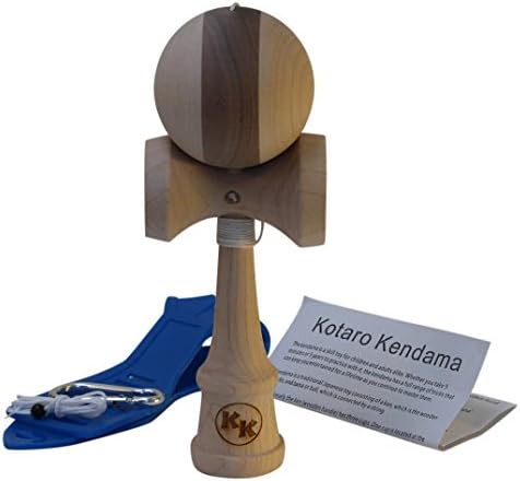 Kotaro Kendama Natural Vertical Walnut Striped Ball Deluxe Pro Toy Catch Game with Extra String and Carrying Holster