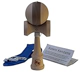 Kotaro Kendama Natural Vertical Walnut Striped Ball Deluxe Pro Toy Catch Game with Extra String and Carrying Holster