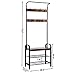 Ogrmar Vintage Coat Rack Shoe Bench, Hall Tree Entryway Storage Shelf, Wood Look Accent Furniture Metal Frame, 3 in 1 Design