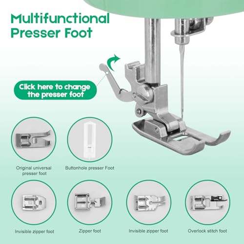 Xamanabu Sewing Machine for Beginners, 12 Built-in Stitches with Reverse Sewing, 6 Presser Feet Included, Portable Dual-Speed Machine with Foot Pedal & LED Light for Home Crafting