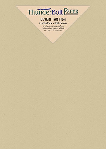 50 Desert Tan Fiber Finish Cardstock Paper Sheets - 5 X 7 Inches Photo|Card|Frame Size - 80 lb/pound Cover|Card Weight 216 gsm - Natural Fiber with Darker Specks - Slightly Rough Finish