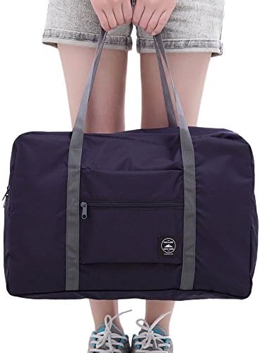 MingYu Travel Foldable Waterproof Tote Bag Carry Storage Luggage Handbag with Zipper (Navy Blue)