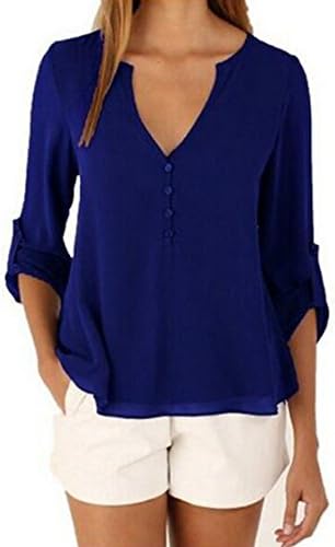 Buetyart Chiffon Blouse Shirt Fall Deep V Neck Buttoned Back High Low Asymmetric Loose Casual Women Top
