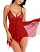 Ababoon Women V-Neck Floral Lace Lingerie Set Mini Babydoll Mesh Chemise Halter Outfits with G-String