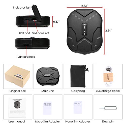 GPS Car Tracker-3G Real Time Accurate Locator Device Tracking for Car Motorcycle Truck Vehicle Van Free Fee Strong Magnet Monitoring Waterproof Worldwide Anti-Lost Geo-Fence Remove Alarm TK905