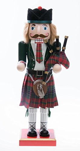 Clever Creations Scottish Wooden Collectible Nutcracker Wearing Scottish Kilt, Green Coat, and Plaid Hat with Bagpipes | Festive Decor | Perfect for Shelves and Tables | 100% Wood | 14