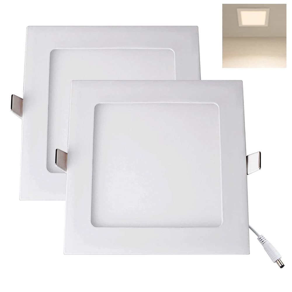 YULIN SUN LED Recessed Ceiling Lights, Ultra Slim 18W Square Downlights 1620lm Warm White 3000K, 165V-250V, Cut Φ200-210m, 2 Pack Aluminum Alloy casing Spotlights for Office Kitchen Living Room