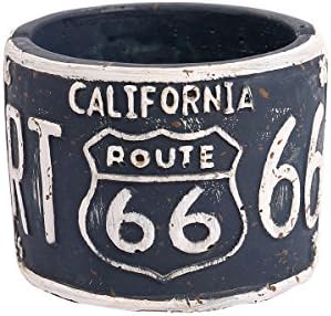 IWaaHome Plant Pot,Blue Retro Ceramic Route 66 Flower Pot for Home and Garden