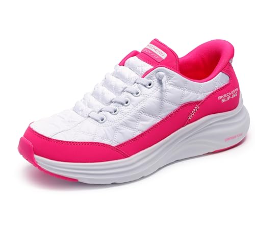 Skechers Women's Contour Foam Hands Free Slip-Ins, White/Hot Pink, 11