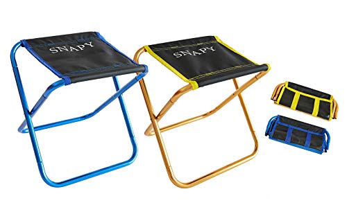 SNAPY 2-Pack Mini Folding Camping Stool, Lightweight Camp Stool, Portable Folding Camp Chair, Ultralight Camping Chair for BBQ, Camping, Fishing, Travel, Hiking (12x11x12.3 inches, Dark Gold & Blue)