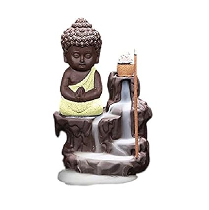 Decora Craft Poly Resin Buddha Incense Smoke Burner Fountain/Idol Gifts Item with 10 Cones (Yellow,Standard)