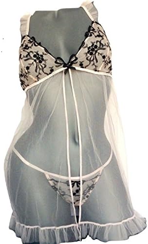 By VS Victoria's Secret Embroidered Pink and Black Babydoll &amp; Thong Set Medium NWT