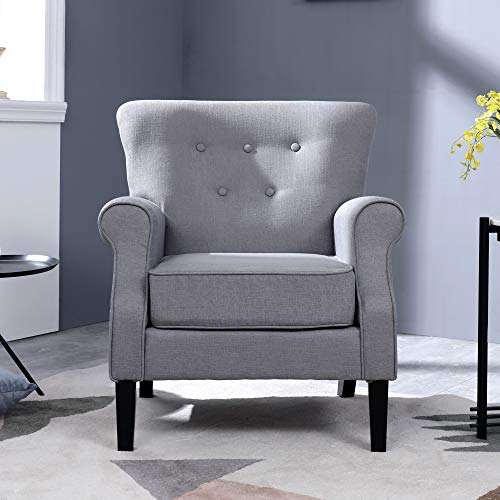 Top Space Accent Chair Sofa Mid Century Upholstered Roy Arm Single Sofa Modern Comfy Furniture for Living Room,Bedroom,Club,Office(1 PCs, Gray) - Thumbnail 3
