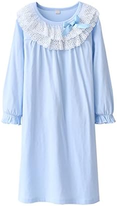 Abalaco Girls Kids Princess Lace Bowknot Nightgown Long Sleeve Cotton Sleepwear Dress Pretty Homewear Dress