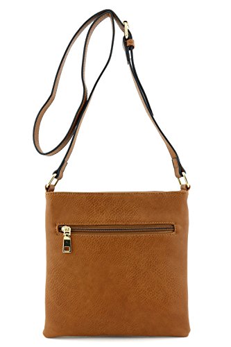 Women's Medium Size Solid Modern Classic Crossbody Bag with Gold Plate (Brown)