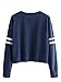 ROMWE Women's Casual Striped Long Sleeve Crop Top Sweatshirt Navy M