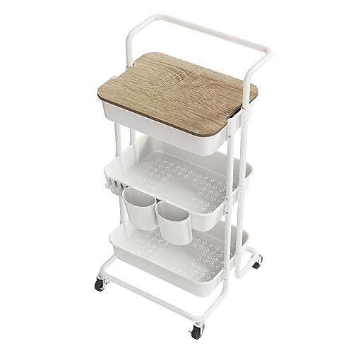 DTK 3 Tier Rolling Cart Uility Cart with Cover Board, Mobile Storage