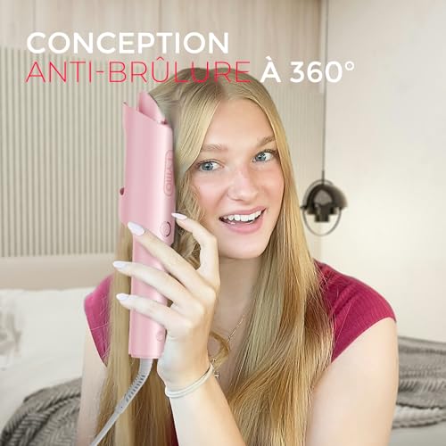 TYMO Curlpro Automatic Curling Iron - Portable Automatic Curling Iron 25 mm with 3 Adjustable Temperatures, Anti-scald, Ceramic Curler Short and Long Hair, Pink