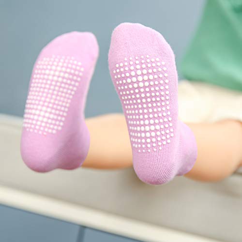 Dicry Girls Ankle Socks Grips Baby Toddler Kids Non Slip Anti Skid 12 Pairs, Stripes Solid, 12-36 Months (Size 4-8)